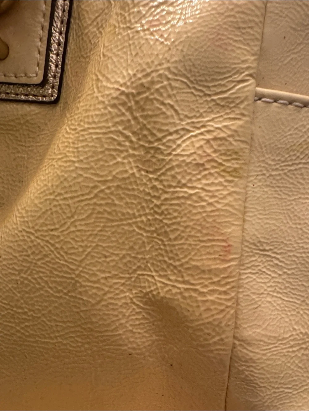 Coach Beige Leather Patchwork Tote with Coral and Tan Accents